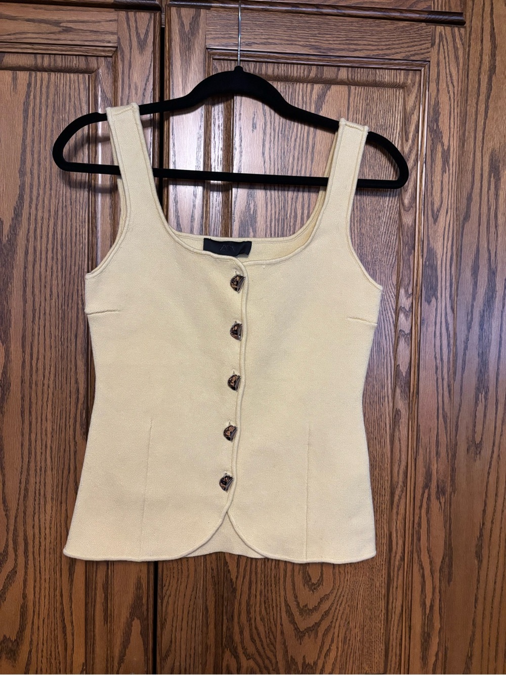 Zara light yellow medium Scoop Neck Button-Front sweater Tank